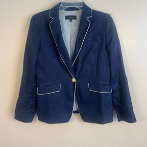 Talbots 100% Linen Blazer Navy Blue Nautical Academia Preppy
